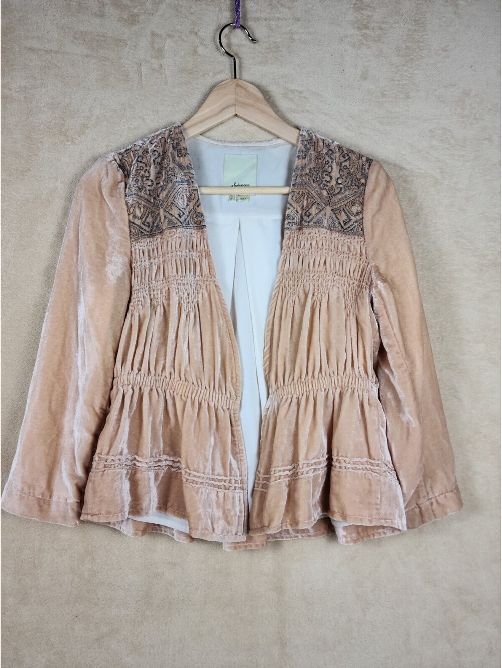 Anthropologie Elevenses Pink Velvet Coat Size 0